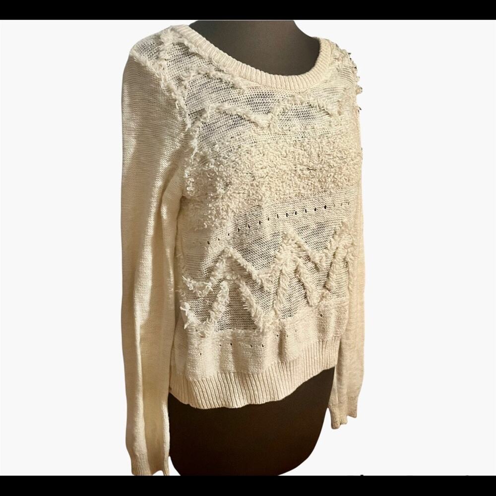 Anthropologie Moth 3D Boho Chic Neutral Cotton Wool Angora Blend Sweater